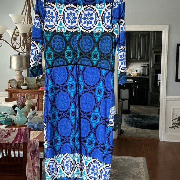 Joseph Ribkoff Blue Multi-Pattern Midi Dress - Picture 3 of 3